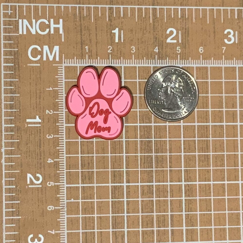 Dog Mom Paw Print Pink Red Cursive Croc Charm - Picture 3 of 3